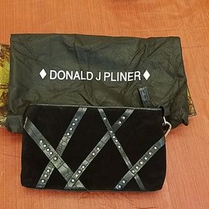 New-Donald J Pliner Black Studded Suede Clutch
